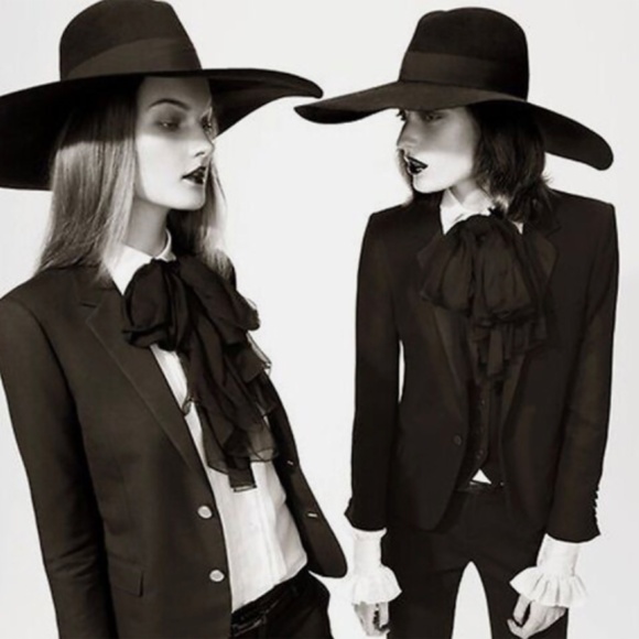 Saint Laurent Hat Wide Brim Oversized Black Rabbit Fur Felt Hedi Slimane Size 56 main image 11